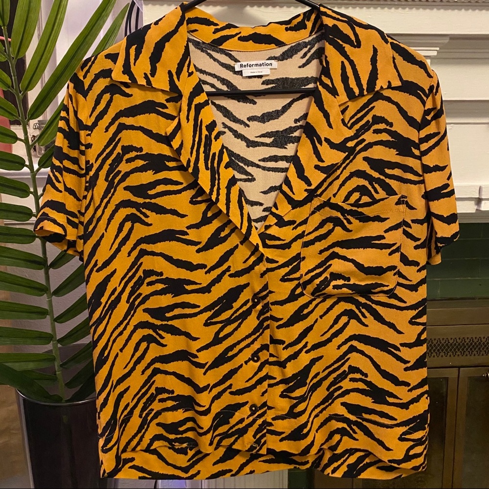 Reformation Cuba Short Sleeve Button Down Top